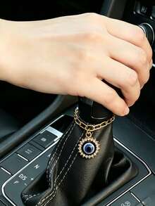 1pc Alloy Hollow Rhinestone Devil Eye Car Gear Shift Decoration, Car Interior Hanging Ornament, Car Interior Decorative Accessory - A - View 3