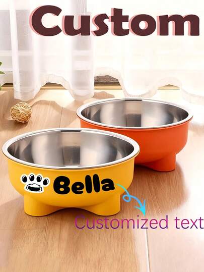 Customized Text LOGO Pet Bowl Dog Food Bowl Milk Bowl Dog Bowl Stainless Steel + Plastic Material Dog Eating Bowl Easy To Clean Durable, Customizable Plastic Pet Bowl, Personalized Name Customization, Suitable For Dogs And Cats, Detachable Stainless Steel Bowl Design Easy To Clean, Perfect Pet Souvenir Gift,