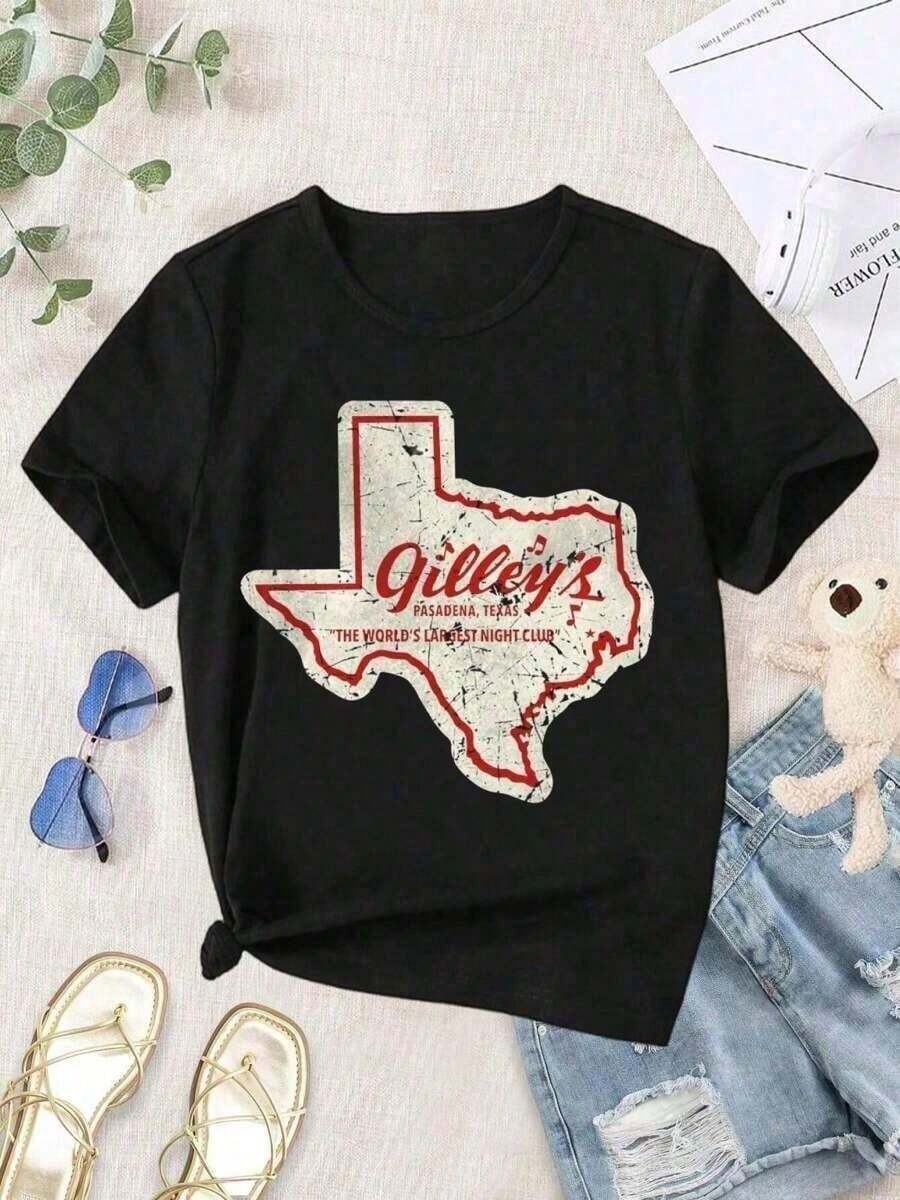 1 Piece Of Summer Shirt 2026. Casual Crew Neck Shirt. Plus Sizes. Vintage Gilleys Pasadena Texas Shirt For Women. Classic Western Retro Style. Women's Sizes L-3XL - 黑色 - 查看 1