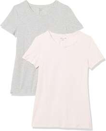 Camiseta de manga corta con cuello redondo de corte clásico  Essentials para mujer - Blanco/Negro - Ver 16