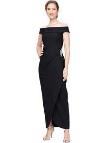 Alex Evenings Adelgazar Lado Largo Vestido Fruncido con Cascada Volantes Falda Vestido para Ocaciones Especiales para Mujer - Cabestro de carbón - Ver 9