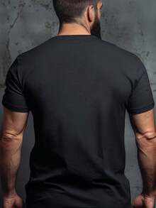 Oversized Men'S Casual Short-Sleeve T-Shirt Featuring A Banner Design - 黑色 - 查看 2