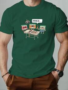 Men's Summer Casual Crew Neck Short Sleeve T-Shirt With Tape Pattern - 黑色 - 查看 10