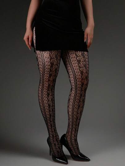 1 Pair Sexy Elastic Tight Leggings, French Vintage Floral Vine Jacquard Hollow Fishnet Tights, Spring/Summer Thin Dark Gothic Style Women's Pantyhose, Halloween Costume Fashion Versatile Home Office Travel Vacation Socks