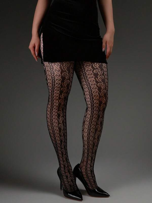 1 Pair Sexy Elastic Tight Leggings, French Vintage Floral Vine Jacquard Hollow Fishnet Tights, Spring/Summer Thin Dark Gothic Style Women's Pantyhose, Halloween Costume Fashion Versatile Home Office Travel Vacation Socks