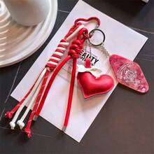 1pc Cute Y2K Style Tassel Heart Women's Keychain, Fashionable Bag Decoration Accessory Keyring - Multicolor - View 4