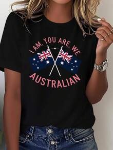 New Fashionable Women's Crew Neck T-Shirt - Women's T-Shirt With Australian Flag - Purely Casual Cut, Combining Southern And Federal Elements - A Garment - 黑色 - 查看 1