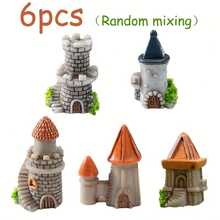 6pcs/Set, Creative European Vintage Miniature Castle House Model Decor, Collectible Architecture And Accessories, Suitable For Home Decor, Micro Landscape Gardening, Courtyard Bonsai Moss Decoration, Terrarium Decoration, As Small Gifts, Suitable For Christmas, Thanksgiving, New Year (Random Assortment) - A - View 14