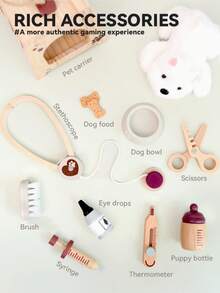 Children's Wooden Pet Care Toy Simulation Puppy Clinic Role Play Set Educational Early Learning Multi-Function Game Box 3-6 Years Old Pretend Play Toy - Multicolor - View 12