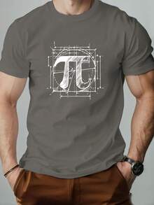 Men's Summer Casual Round Neck Short T-Shirt With Pi Pattern - White - View 6