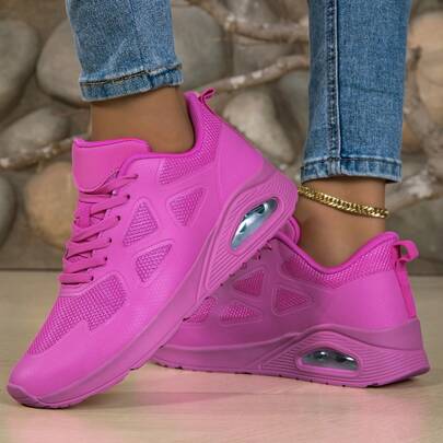 女款新季節玫瑰紅時尚情侶低筒休閒運動鞋，春夏透氣輕量厚底氣墊緩震走路鞋，舒適耐穿休閒跑步鞋，適合跑步、戶外運動及日常休閒購物穿著