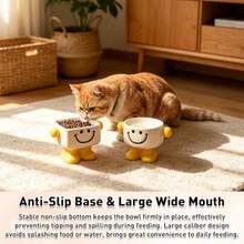Ceramic Elevated Cat Bowl, Anti-Slip Pet Food Water Bowl With Smile Pattern, Raised Neck Protection Large Mouth Feeder For Cat Dog, Easy To Clean Blue, Square - Blue - View 7