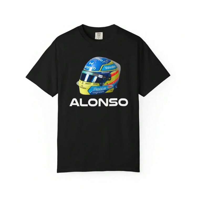 Camiseta de Carreras de F1 de Fernando Alonso |   Diseño de Automovilismo de Fórmula 1 - Negro - Añade 1