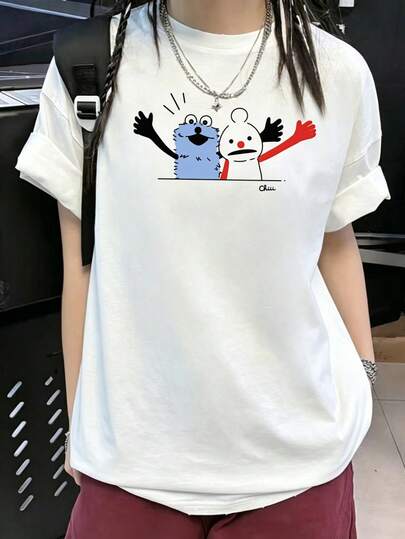 Y2k > Tops 100% Cotton Fan T-Shirt Men's & Women's, Fashionable And Versatile Clothing For Girls, Printed Pattern, Office Wear, Casual Wear,