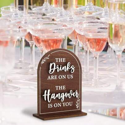 Cross-Border Wooden Wedding Decor Ornament Laser Engraved Wine Table Sign 2D Wooden Plaque Party Use Hot-Selling
