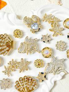 20件白色與金色海洋主題DIY鞋飾，花朵、貝殼、海星配件，可拆卸，適用於有孔鞋款，節日禮物 - 金色 - 查看 4
