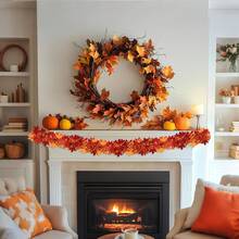 1/3pcs 78 Inch Glitter Tassel Autumn Maple Leaf Garland, Autumn Decoration, Christmas Indoor Decoration, Room Decoration, Indoor/Outdoor Fireplace Tree Ornament, Suitable For Thanksgiving, Halloween Party, Home Bedroom Decoration - Red - View 5