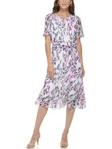 DKNY Vestido Midi de Gasa con Mangas y Falda Godet Vestido para Mujer - Equipaje - Ver 20
