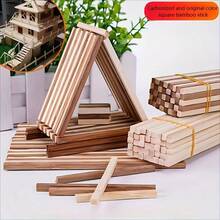 40pcs/30cm Square Bamboo Strips, Natural And Carbonized Wood Color, 30cm Long 5mm Thick Unprocessed Bamboo Wood Handmade Strips, Smooth DIY Model Making Material, Miniature Dollhouse Scene Construction, Architectural Model Building - 30cm Long - View 3