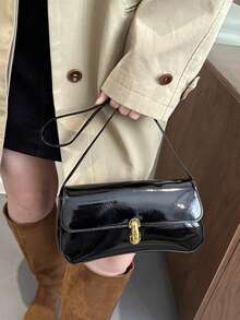 Women's Handbag Shoulder Bag Solid Color With Gold Buckle Vintage Classic Style Suitable For Daily, Party, Commute (Gift Bag Not Included) - Black - View 4