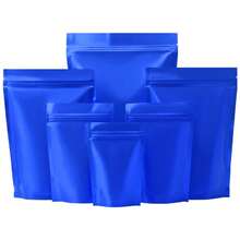 50 piezas/100 piezas Bolsas de regalo de lámina de Mylar de doble cara de 0.18 mm de grosor, negras, reutilizables y autosellantes, bolsas de embalaje con cierre de cremallera sellables para almacenamiento de alimentos a largo plazo, adecuadas para chocolate, té, café, fruta seca, polvo, caramelo, carne, decoración de regalos para fiestas festivas - Azul - Ver 9