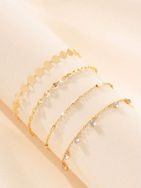 4pcs Shiny Rhombus Grid Beach Polka Dot Bohemian Party Elegant Iron Bracelet Set For All Seasons