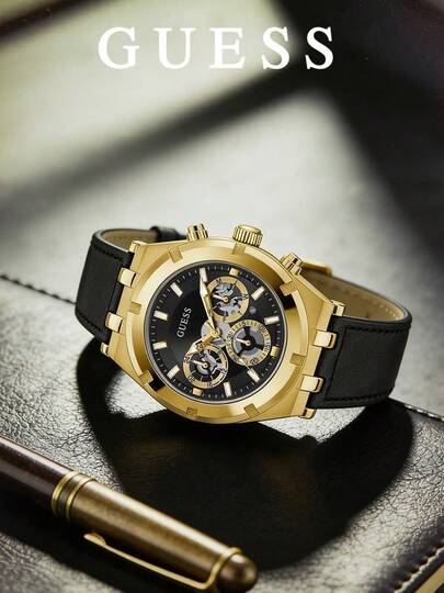 Guess Rugged Polygon Bezel Chronograph Wristwatch, Luminous Gold Hands, Day Date 24H, Mineral Crystal, 50M Waterproof GW0262G2