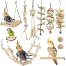 15pcs Random Color Bird Toy Set With Chewing Rattan Balls, Wooden Blocks, Perch Stand, Climbing Ladder, Parrot Toys Pet Supplies - 1pc Training Hoop - View 2