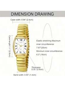 Women's Vintage Business Casual Quartz Watch - Elegant Barrel-Shaped Dial, Elastic Band, Minimalist Fashion Wristwatch For Daily Office & Daily Wear - 金色 - 查看 2