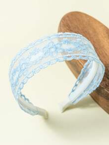 1pc Light Blue Lace Trim Headband, Fresh Pastoral Style Hair Accessory, Versatile For Daily Wear And Photos Hairband - Baby Blue - View 3