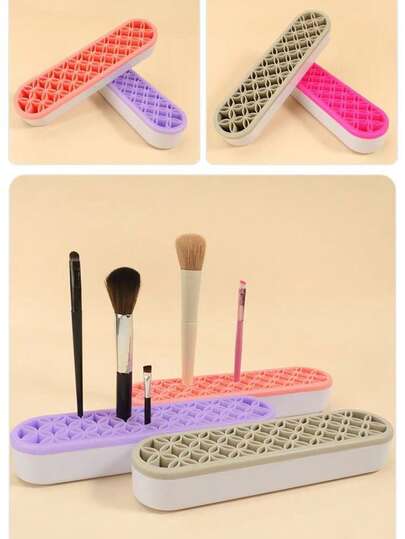 Portable Silicone Makeup Brush & Lipstick Storage Rack, Space Saving, Washable Cosmetic Organizer