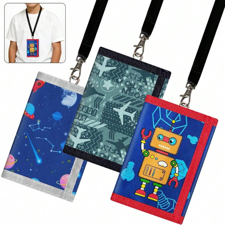 Funny Pattern Tri-Fold Wallet, Halter Wallet. Detachable Strap, Zipper Closure, Hook And Loop Design, Multiple Card Slots - Multicolor - View 1