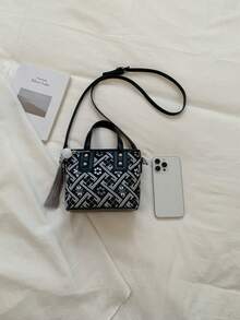 Bolso cubo mini de cuero sintético de unicolor, bolso de mano versátil y casual & bolso bandolera - Negro - Ver 4