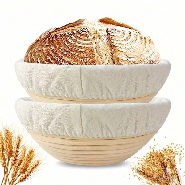 Round Bread Proofing Basket With Cloth Liner, Kitchen Baking Tool, Suitable For Home Baking Enthusiasts, Baking Supplies