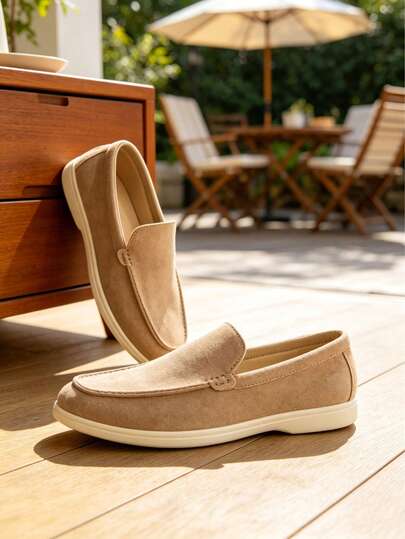 1 Pair Men's Matte Soft Suede Moccasin Stitch Slip-On Loafers, Lightweight Cushioned Business Formal Flat Shoes, Suitable For Spring/Summer, Ideal For Corporate Daily Work, Short Trips And Gentleman's Daily Social Occasions