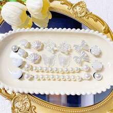 18 pezzi Catene piccole con perline serie bianca, farfalla bianca, accessori floreali, charm per scarpe serie rosa carini adatti per ciabatte forate - Bianco - Visualizzare 7
