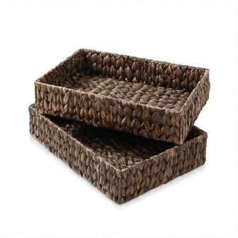 2-Pack Woven Water Hyacinth Bathroom Storage Baskets, 15.75" X 11.25" X 3.25", -Friendly, Instant Organizers