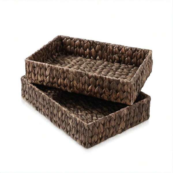 2-Pack Woven Water Hyacinth Bathroom Storage Baskets, 15.75" X 11.25" X 3.25", -Friendly, Instant Organizers