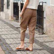 Pantalones Capris Genéricos para Mujer de Algodón y Lino, Pantalones Holgados de Talla Grande para Mujer de Lino y Algodón, Pantalones de Lino para Mujer de Talla Pequeña - Café - Ver 5
