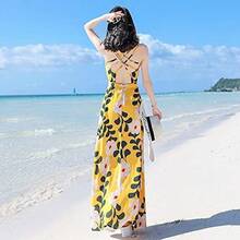 Vestido de Playa de Vacaciones en la Playa de Verano para Mujer Vestido de Tirantes Halter Vestido Super Hada Delgado (Color : Yellow, Size : XL Code) - Amarillo - Ver 5