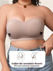 2pcs Plus Size Women Strapless Bra, Side Buckle Adjustable Invisible Shoulder Strap Wireless High Elastic Full Coverage Everyday Bra - Multicolor - View 5