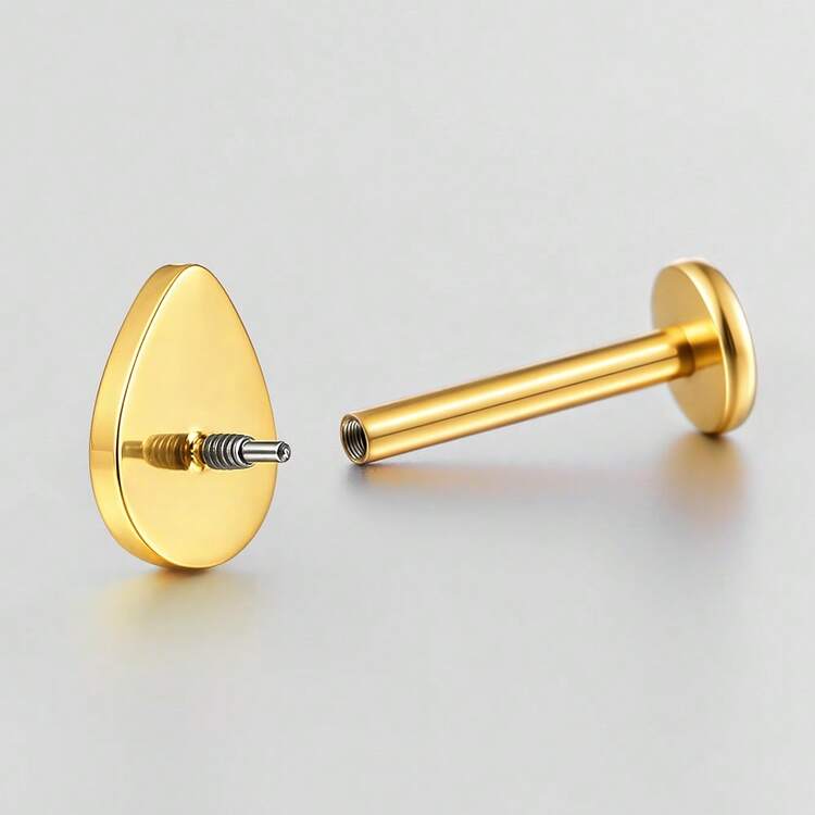 1pc ASTM F136 Titanium Steel Teardrop Shell Lip Stud/Nose Stud Flat Back Earring Medusa Cartilage/Helix/Ear Rim Piercing Jewelry - Internal Thread - View 14