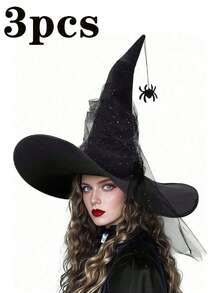1/3pcs Halloween Women's Witch Hat Wide Brim Costume Party Accessory - Multicolor - View 18