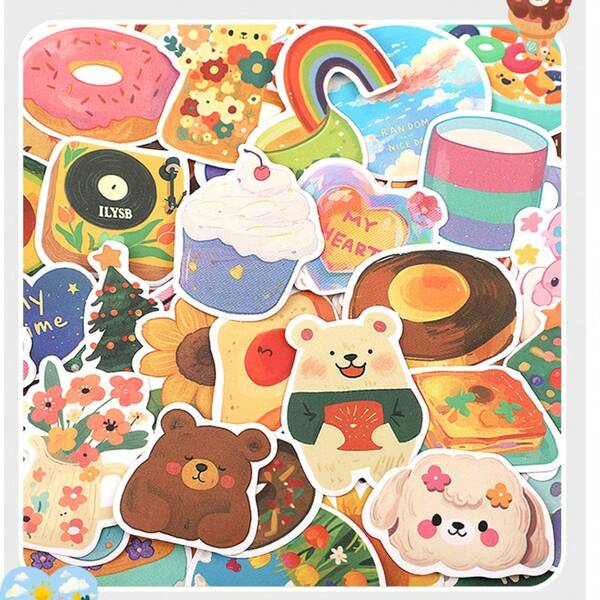 108pcs Original Ins Korean Style Watercolor Bear Stickers, Cute Cartoon Bear Planner Notebook Decoration