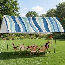 1pc Blue And White Striped Print Sun Shade Sail, Modern Fresh Style, Large Size, UV Protection, Sturdy Durable Easy Installation, Suitable For Beach Garden Patio Yard, Includes Rope - Multicolor - View 11