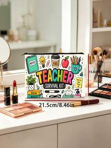 1pc Makeup Bag, Teacher Survival Kit, Fun Design Pattern, Suitable For Women's Beauty Products Storage And Organization, Perfect For Travel, School, Dorm Or Home Use, Bridesmaid Gift Bag - Multicolor - View 5