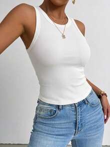3pcs/Set Women's Ribbed Crew Neck Backless Slim Fit Casual Outing Tops, Summer Fitness Sports Tops - Multicolor - View 8