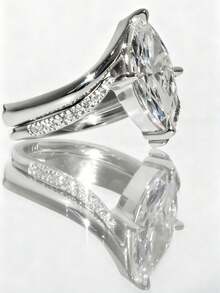 Besthing 2pcs Fashion Luxury S925 Sterling Silver 3CT Marquise Moissanite Ring Set, Women's Jewelry Rings Suitable For Engagement, Wedding, Holiday Gift - Multicolor - View 4