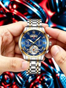 VA VA VOOM 男士手錶 41mm 飛行員系列 不鏽鋼錶帶 原裝石英機芯 螢光日期顯示 男士運動軍事風手錶 金色 & 銀色 & 黑色 - 金色 - 查看 7