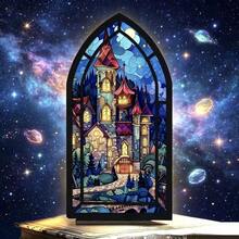 Gothic Stained Glass Fantasy Castle Acrylic Desktop Decor Wooden Starry Sky Bookend House Mori Style Bookshelf Fantasy Enthusiast Gift Decorative Book Room Decor - 1PC - View 3